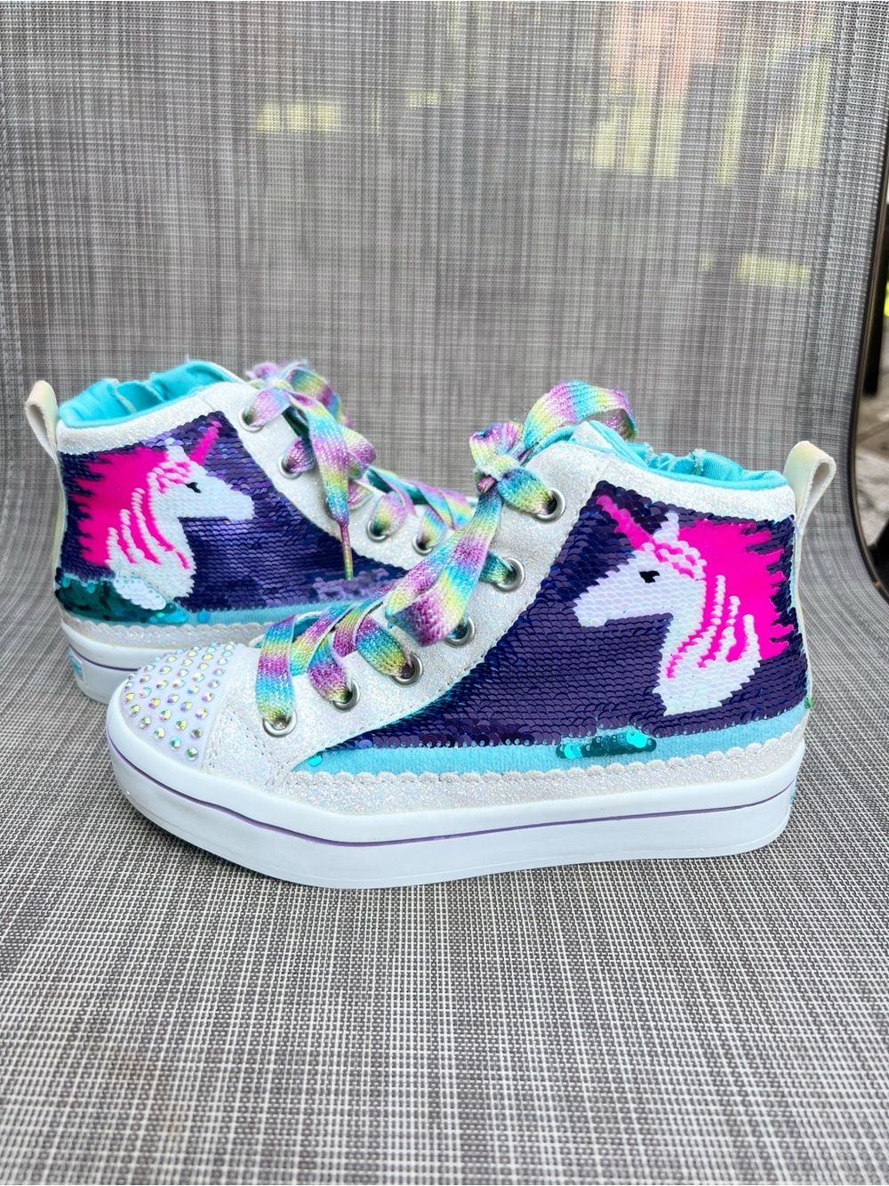 Girls Skechers Twi-Lites Unicorn Hi Top Shoes Kids 13 Sequin Sparkly Zip Up